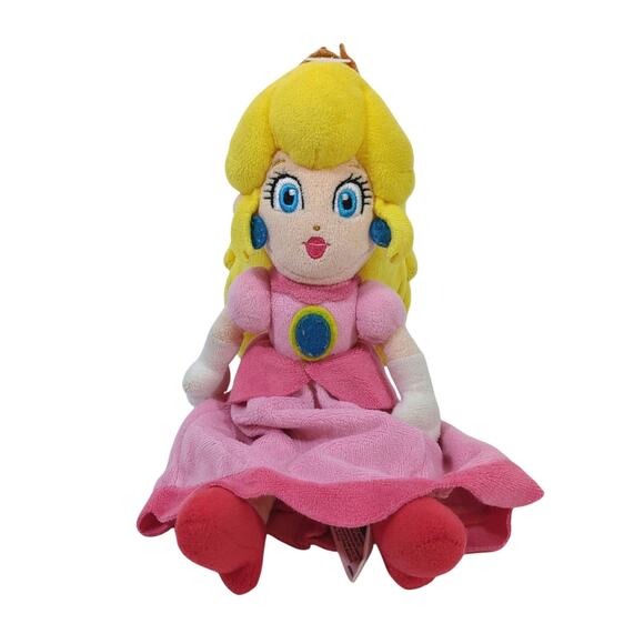 Super Mario Princess Peach 10" Plush Stuffed Doll 2017 San-Ei Crown Pink Dress - Picture 1 of 3